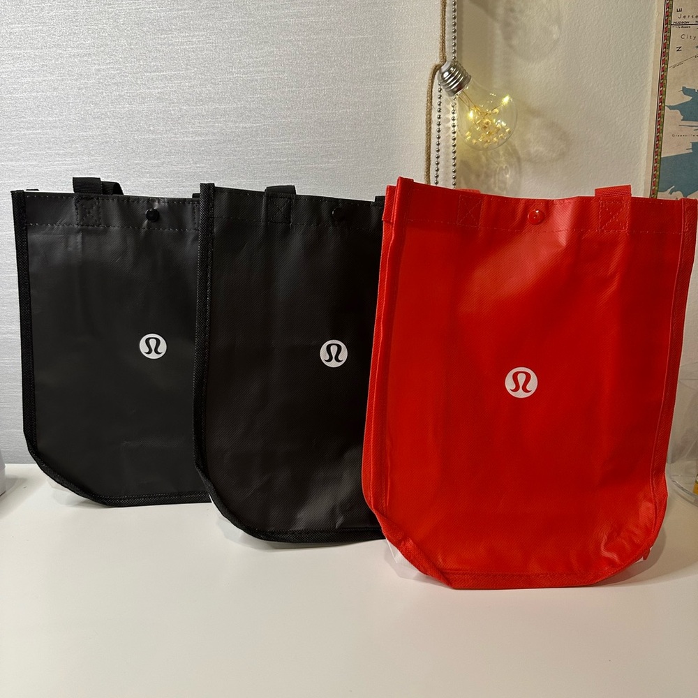 Lululemon Black and Red Tote Bags (3) small reusable shopping bag lot of three